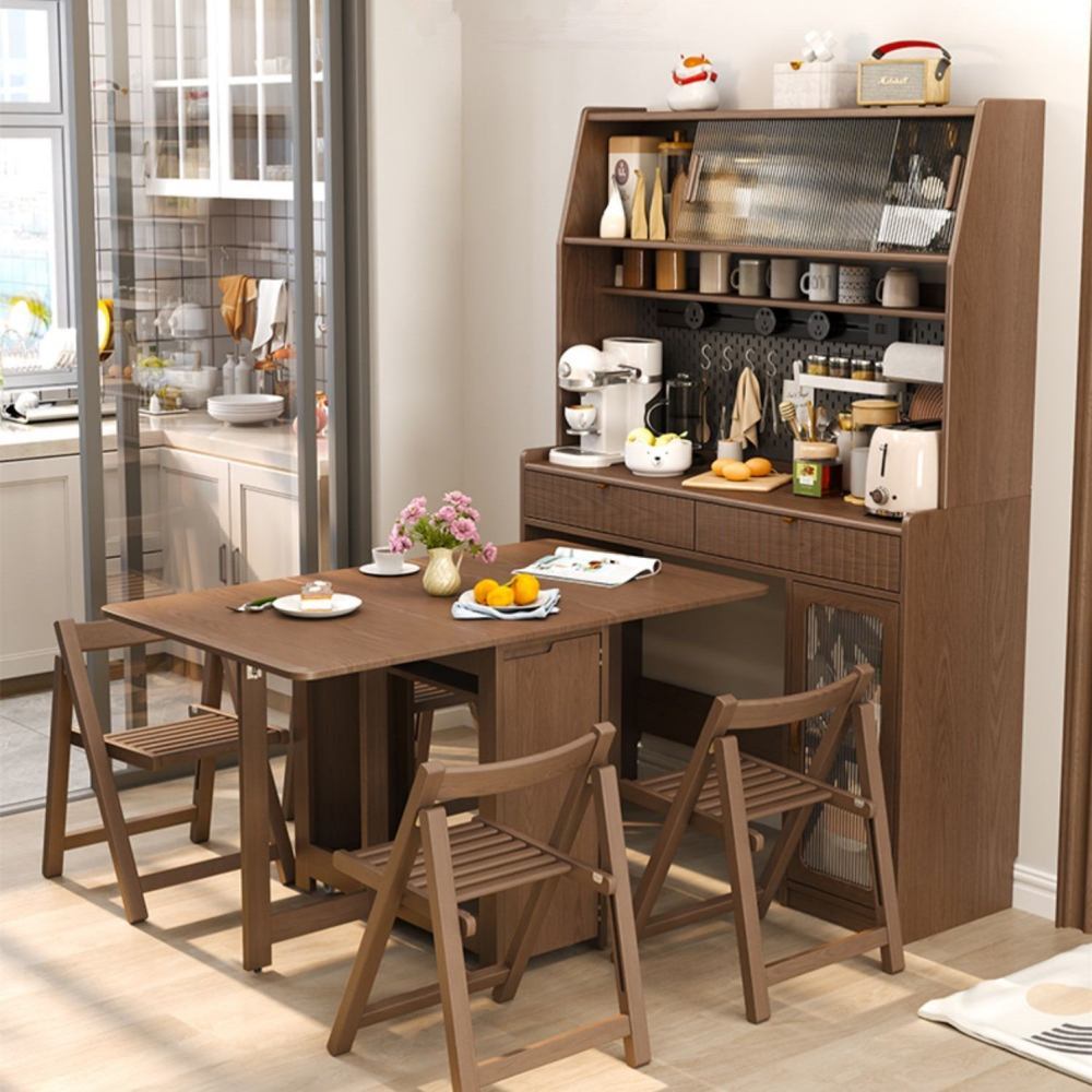Gabinete de cocina con mesa de comedor de doble hoja abatible y 4 sillas plegables