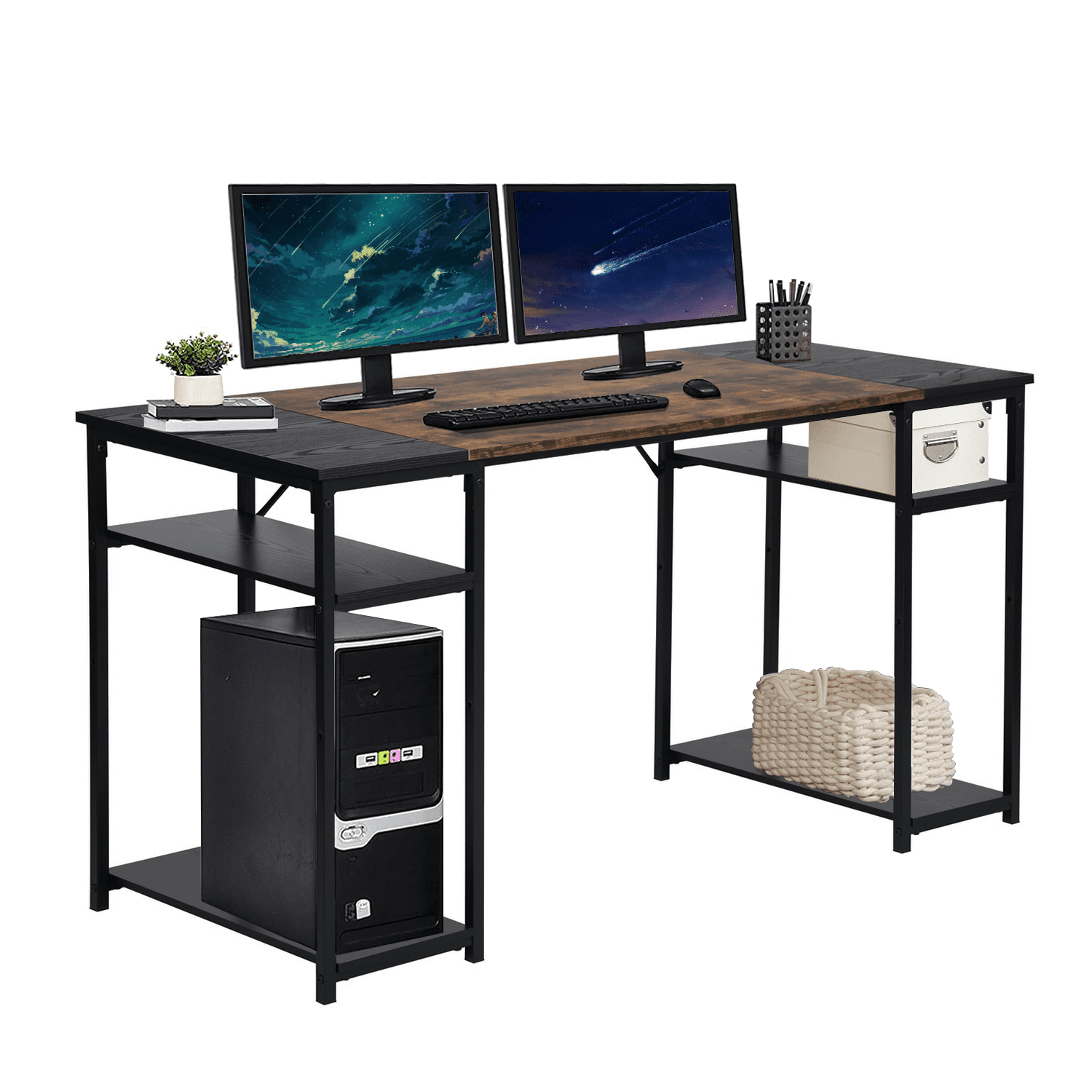 Escritorio Grande 140cm Color Madera con Negro,con Bolsa de Almacenamiento