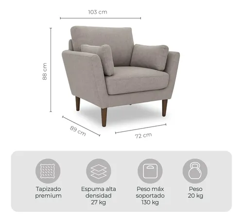 Sillón Sofá Individual Sala Malaga Color Taupe