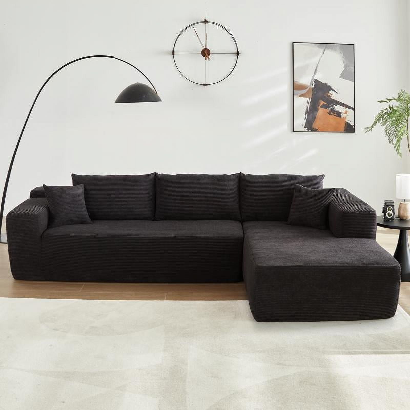 【2 Packages Shipping】Ovios 104" Plush Corduroy Cloud Velvet Modular Couch with Chaise, No Assembly Required - L-Shaped Sectional Sofa Set with Flexible Configuration - 104"W x 67.7"D x 30"H, 3 Seater