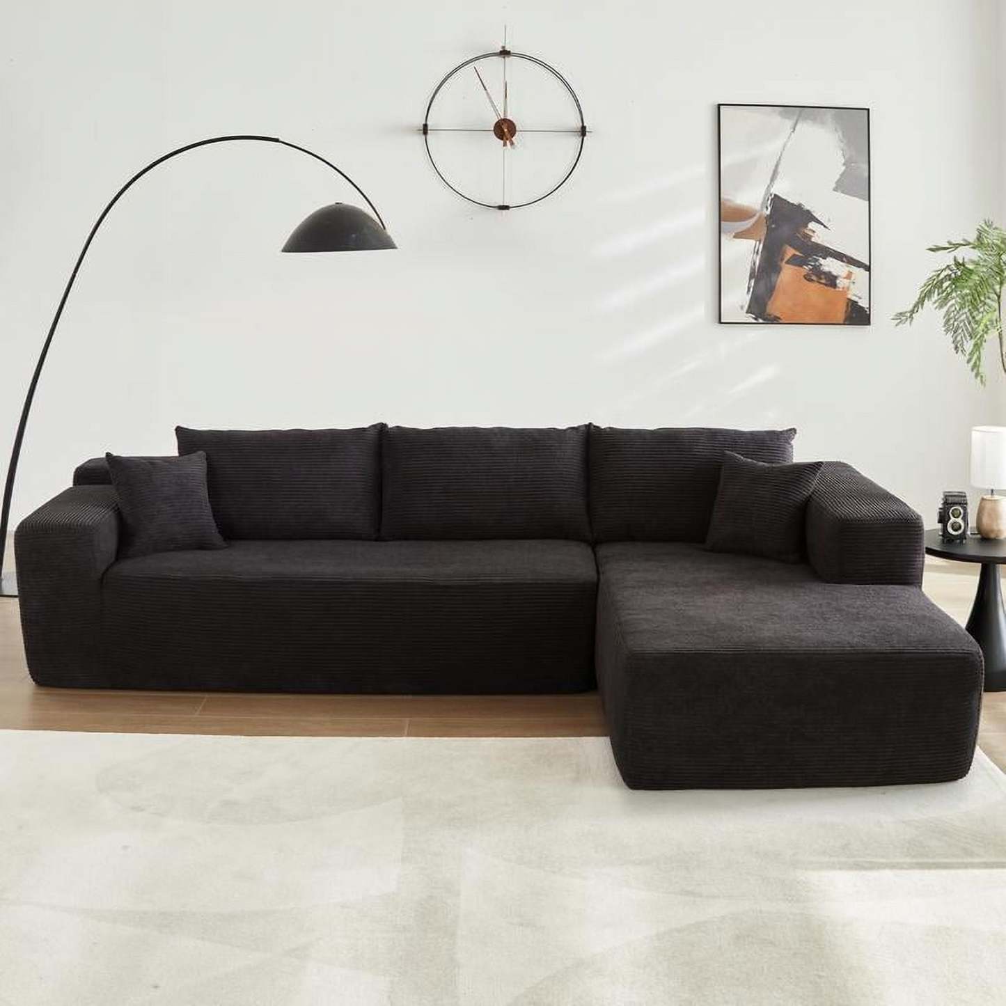 【2 Packages Shipping】Ovios 104" Plush Corduroy Cloud Velvet Modular Couch with Chaise, No Assembly Required - L-Shaped Sectional Sofa Set with Flexible Configuration - 104"W x 67.7"D x 30"H, 3 Seater