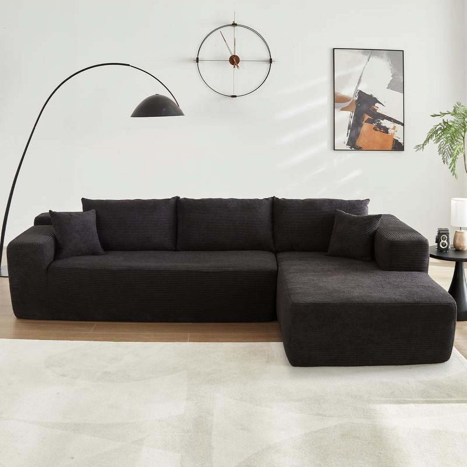 【2 Packages Shipping】Ovios 104" Plush Corduroy Cloud Velvet Modular Couch with Chaise, No Assembly Required - L-Shaped Sectional Sofa Set with Flexible Configuration - 104"W x 67.7"D x 30"H, 3 Seater