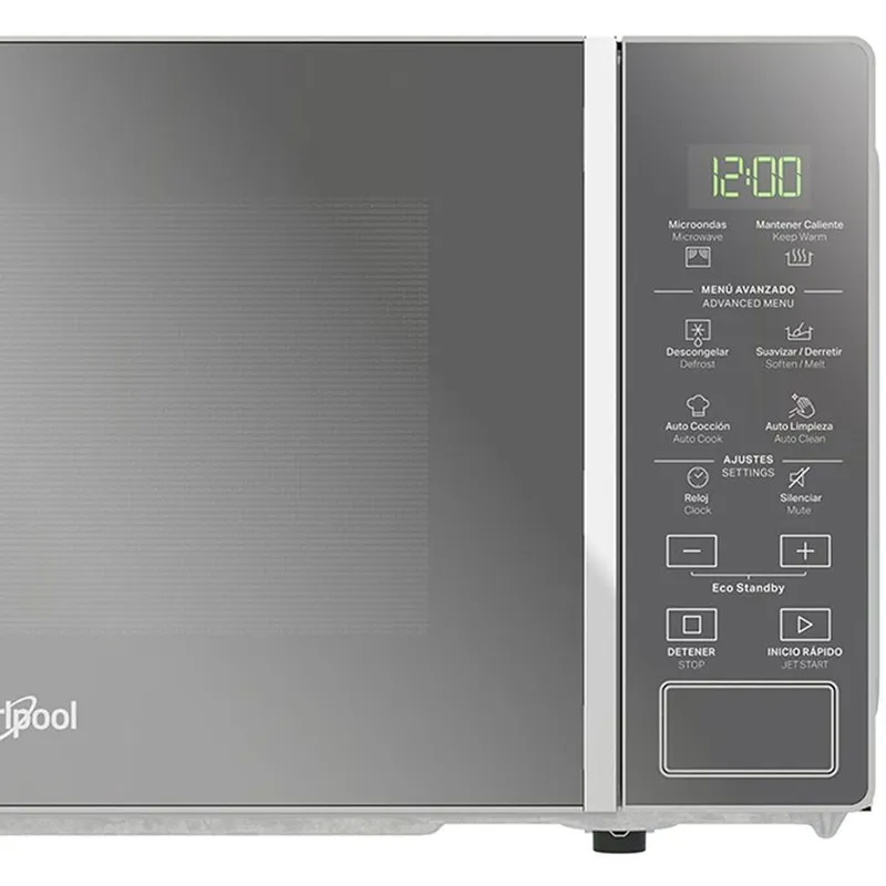 Microondas whirlpool 20lt silver acabado en espejo