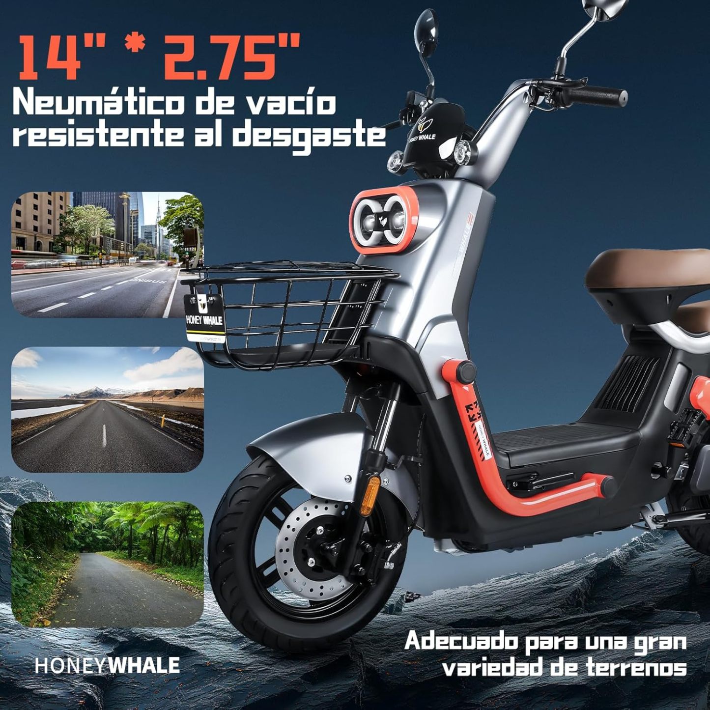HONEYWHALE KC PRO Bicicleta Electrica para Adultos, Moto Electrica con Alarma, Potencia Motor Hasta 800W, Velocidad Máxima 45KM/H, Autonomía 60KM, Compatible con Desbloqueo NFC