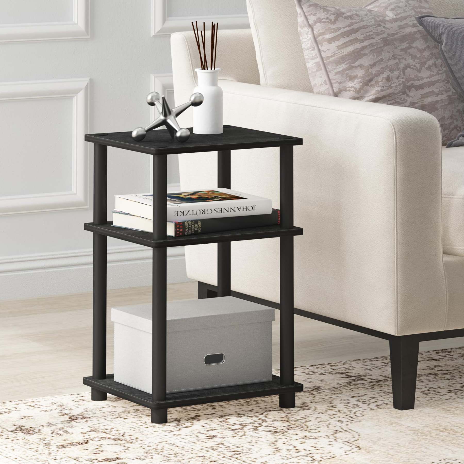 Mesa auxiliar Furinno Just de 3 niveles Turn-N-Tube, paquete de 2 unidades, americano/negra