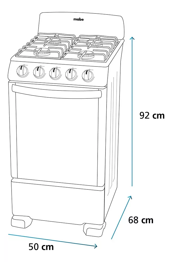 Estufa Mabe Em5032baps1 A Gas 4 Quemadores Plateada 120v Puerta Con Visor