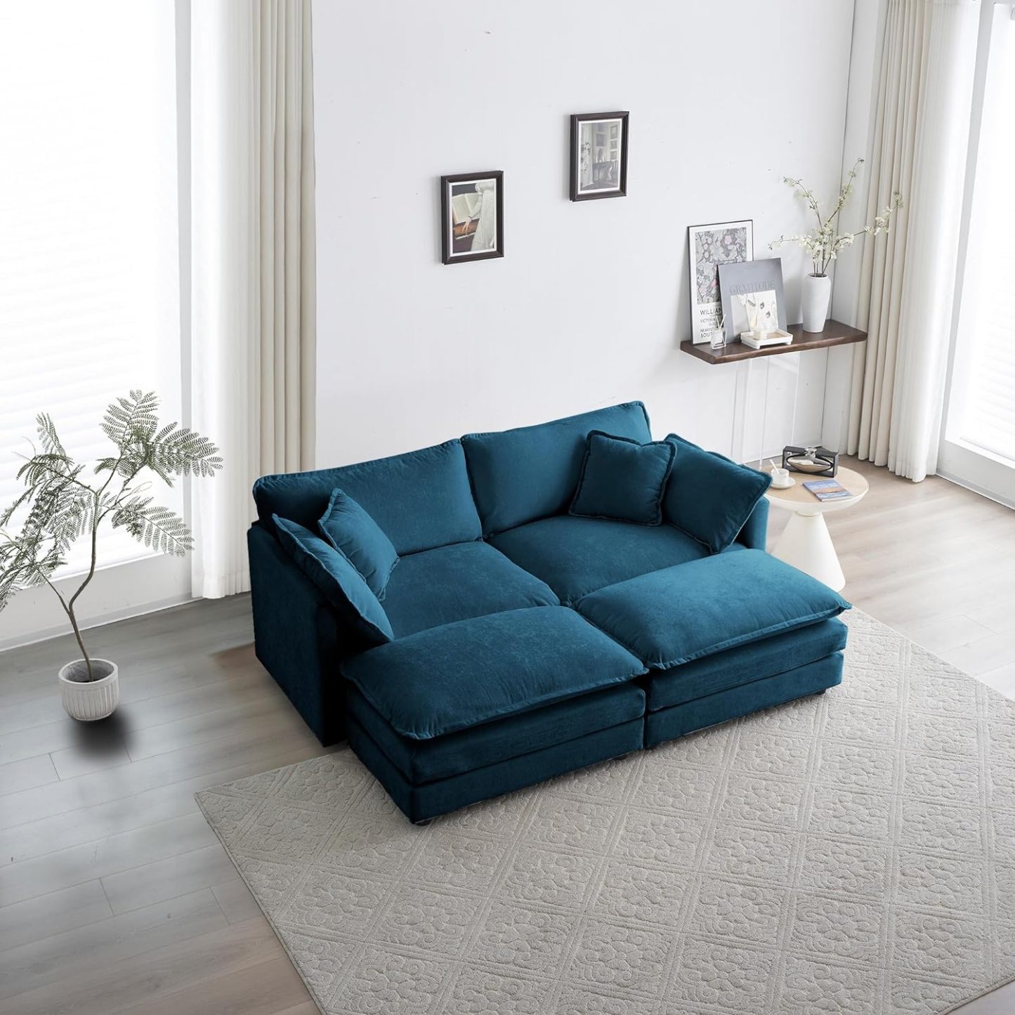 Neylory - Sofá de dos plazas con 2 almohadas para sala de estar, recámara, departamento, 2 plazas de felpilla para asiento profundo