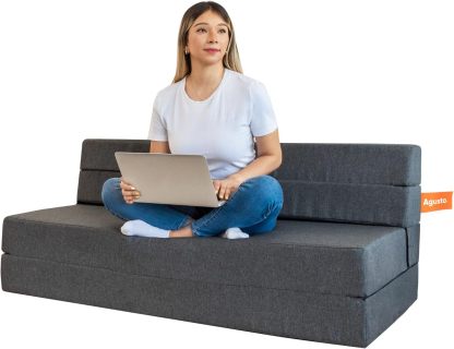 AGUSTO Sofá Cama Matrimonial Multifunción Colchon Plegable Futon Chaise Sillon Puff (Gris Oxford)
