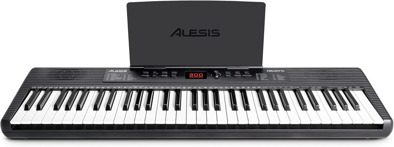 Alesis Melody 61 MK4 Teclado Piano Eléctrico para Principiantes con 61 Teclas, Altavoces, Soporte, Banqueta, Auriculares, 300 Sonidos y Lecciones de Música