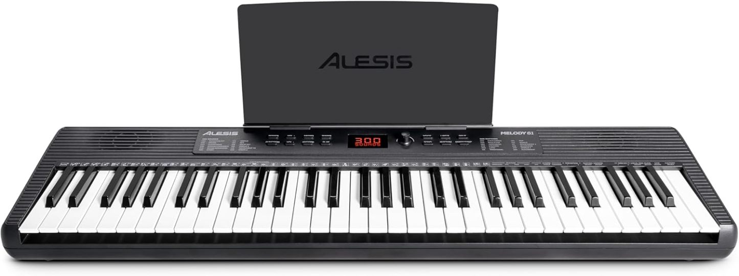 Alesis Melody 61 MK4 Teclado Piano Eléctrico para Principiantes con 61 Teclas, Altavoces, Soporte, Banqueta, Auriculares, 300 Sonidos y Lecciones de Música