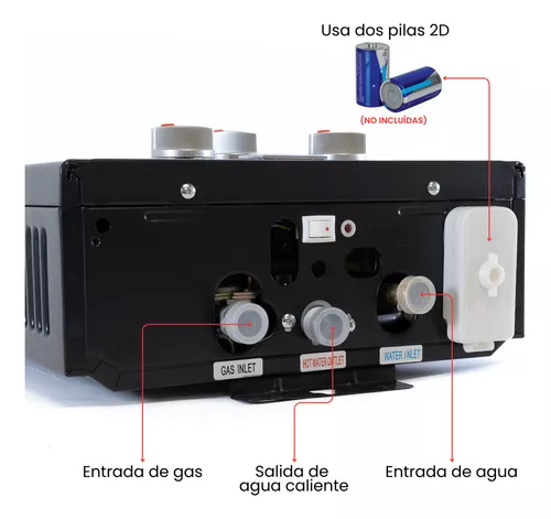 Calentador De Paso Instantáneo 6l Agua A Gas Glp Eliminador Color Negro
