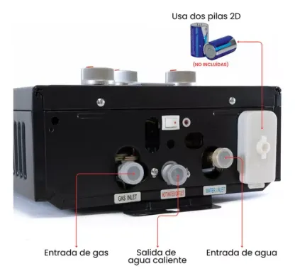 Calentador De Paso Instantáneo 6l Agua A Gas Glp Eliminador Color Negro