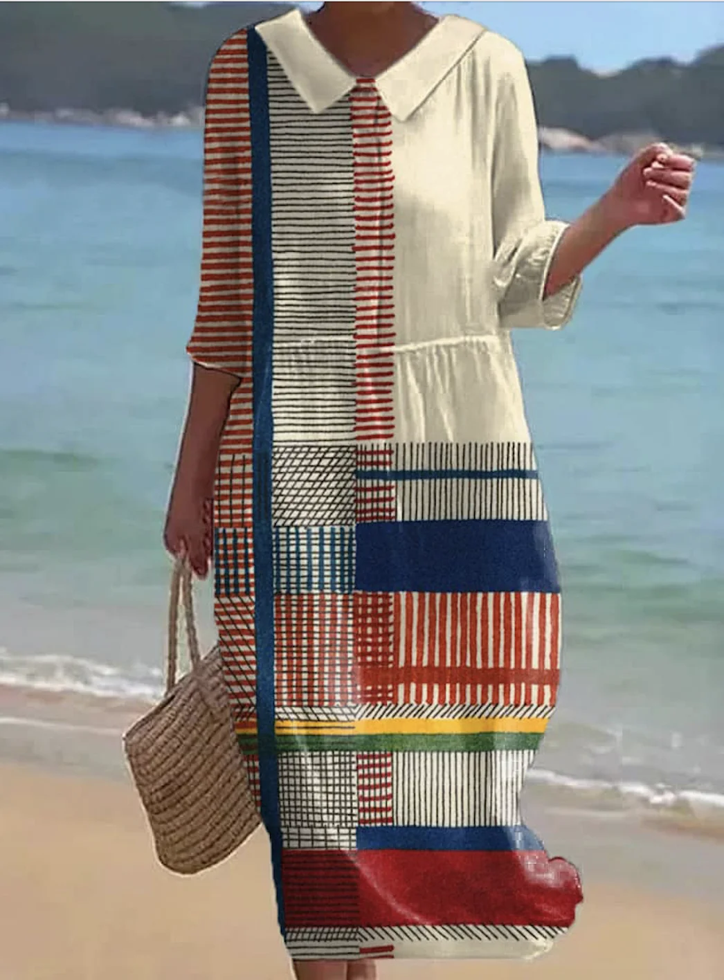 Cotton Casual Geometric Dress