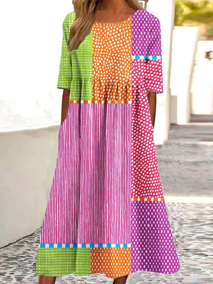 Crew Neck Cotton Casual Dress