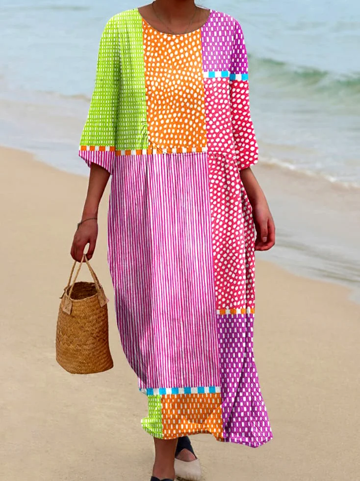 Casual Cotton Regular Fit Crew Neck Dress