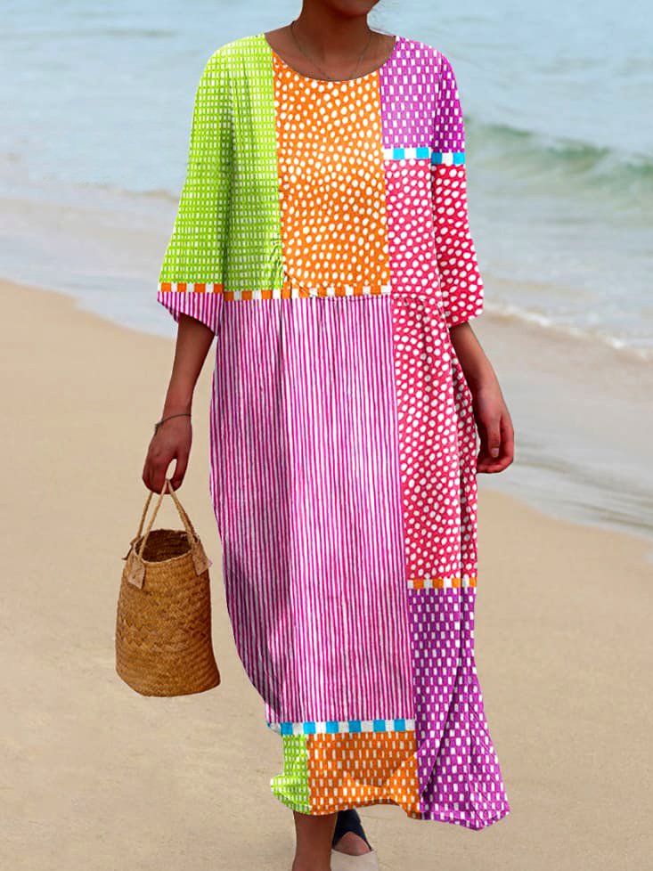 Casual Cotton Regular Fit Crew Neck Dress