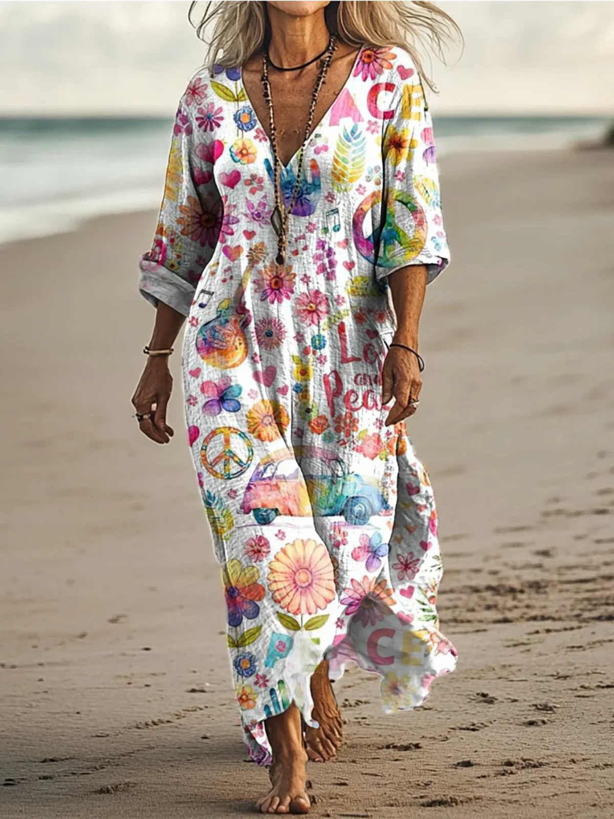 V Neck Vintage Dress