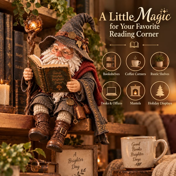 The Wandering Scholar Gnome – Enchanted Reading Wizard Figurine