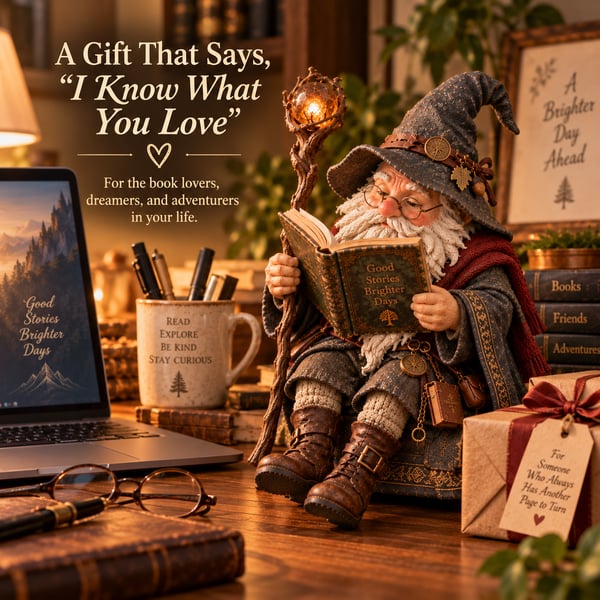 The Wandering Scholar Gnome – Enchanted Reading Wizard Figurine