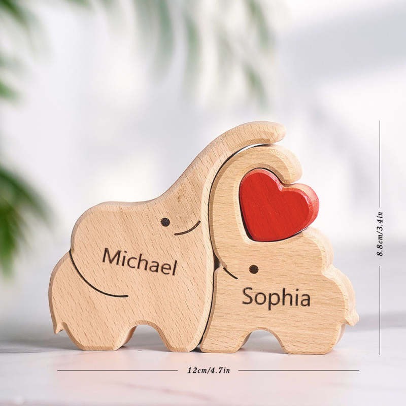 Personalized Mother's Day Wooden Family Elephant Puzzle Gift Custom Names Home Decor House Warming Gifts FHC51054