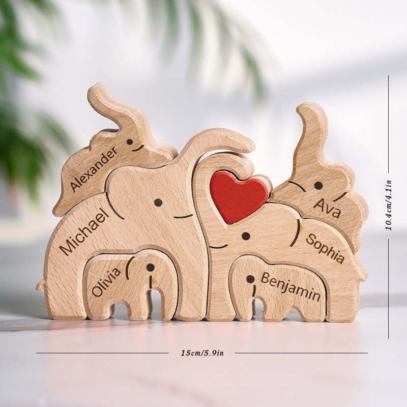 Personalized Mother's Day Wooden Family Elephant Puzzle Gift Custom Names Home Decor House Warming Gifts FHC51054