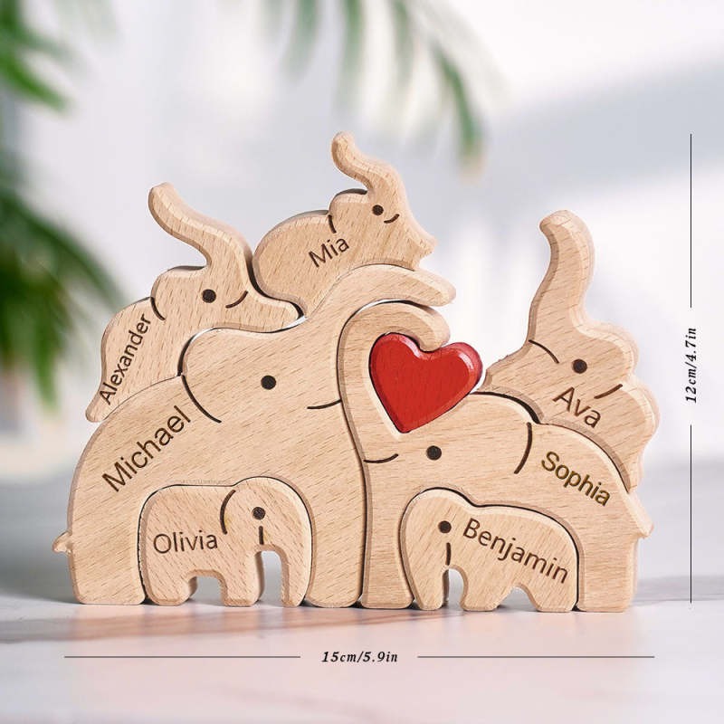 Personalized Mother's Day Wooden Family Elephant Puzzle Gift Custom Names Home Decor House Warming Gifts FHC51054