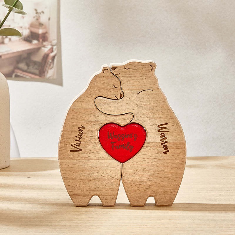 Personalized Wooden Hug Bears Custom Family Member Names Puzzle Home Decor Gifts FHC51056