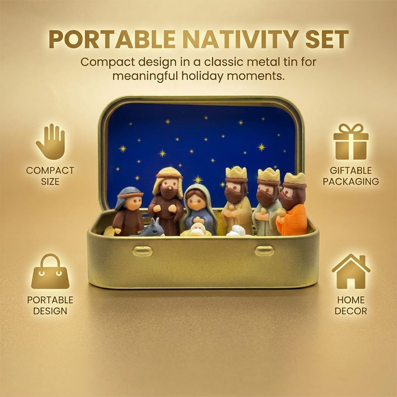 Mini Christmas Nativity Set in Tin Box