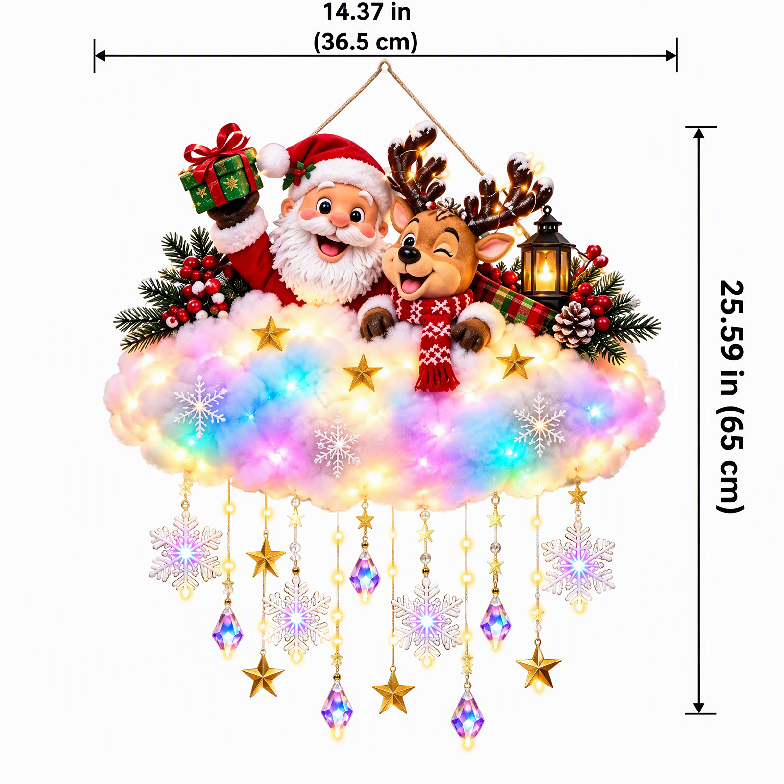 Christmas Snowfall Cloud Wall Decor, Lighted Snowfall Hanging Ornament with Warm White LED Lights for Door Window Porch