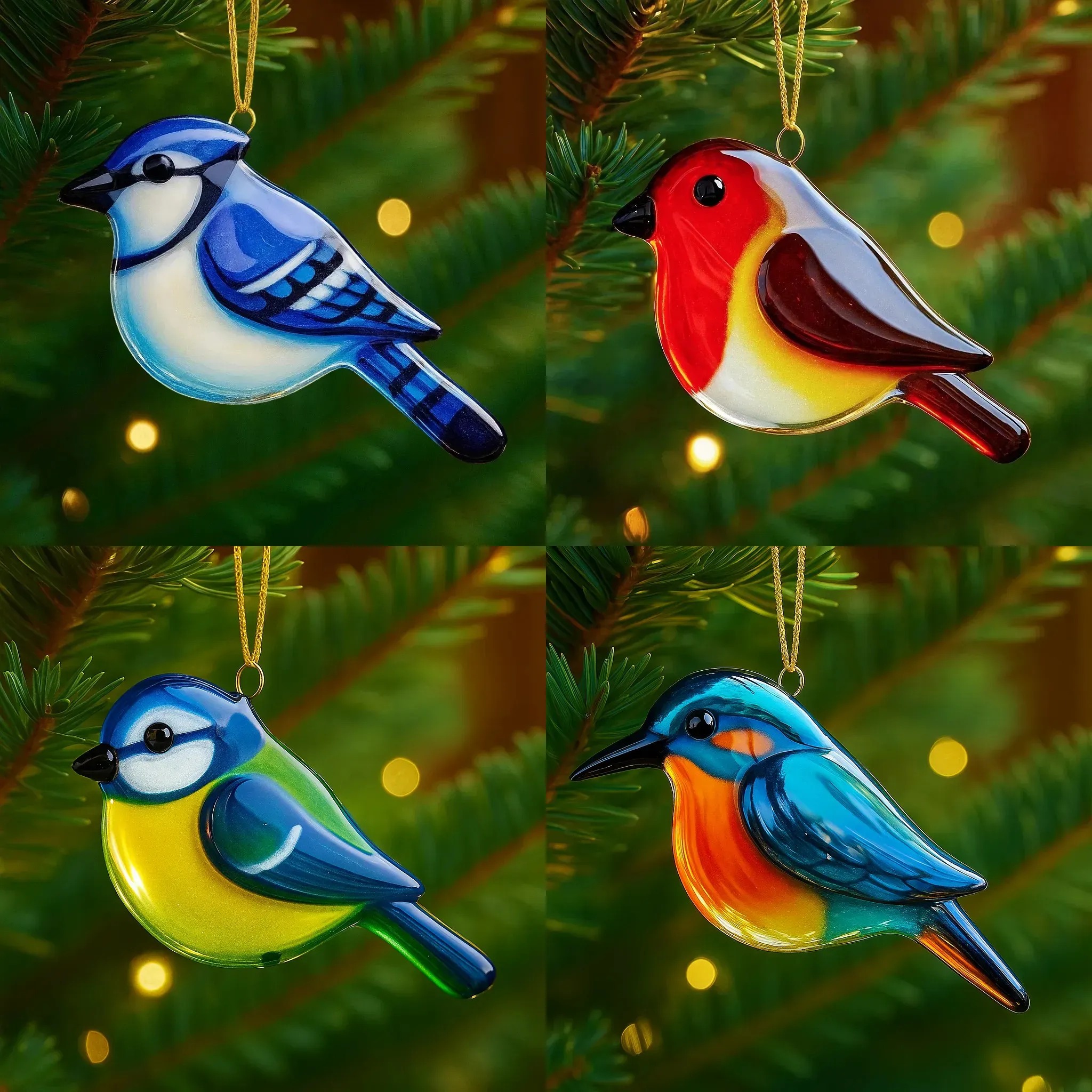 Fused Glass Birds Ornament