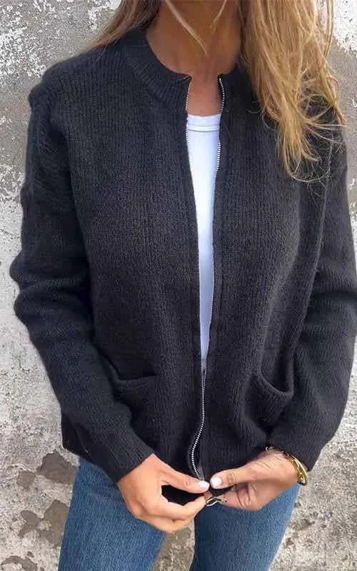 CLEARANCE SALE🔥 Round Neck Zipper Knitted Jacket