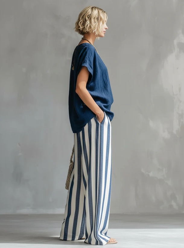 Cozy Loose-fit Striped Cotton-linen Two-piece Set ✨Plus Size Friendly S-3XL