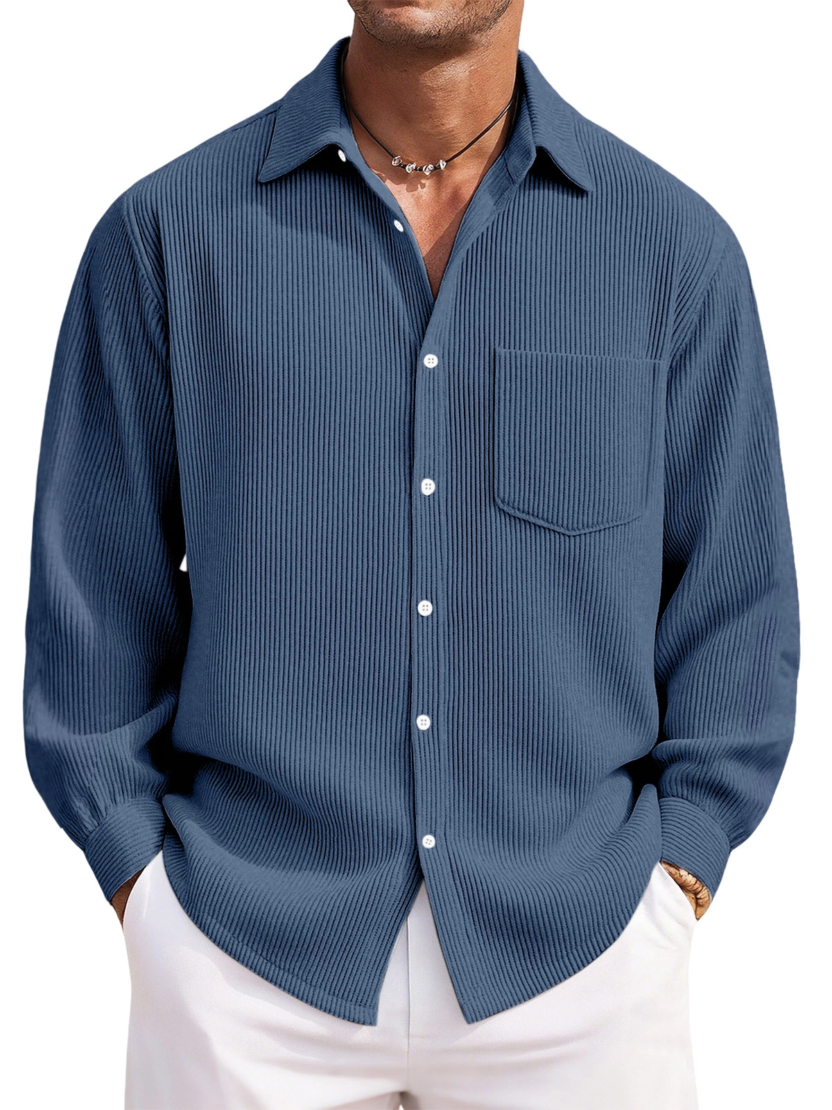 Men's Everyday Casual Solid Color Corduroy Button Lapel Long Sleeve Shirt
