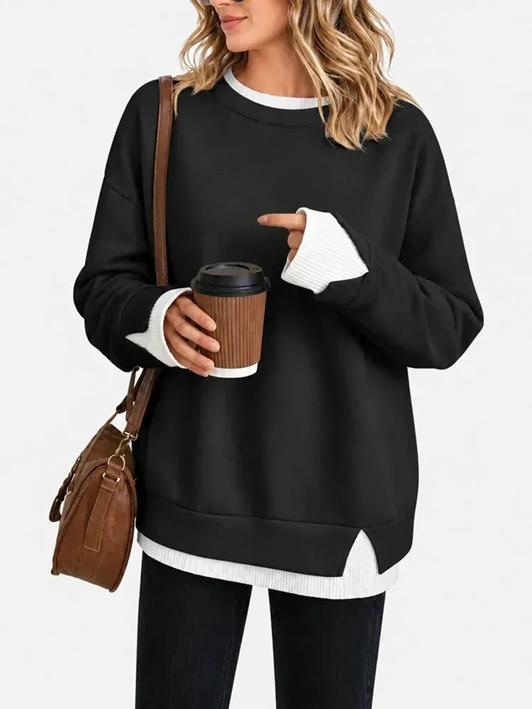 Faux-Layered Oversized Crewneck Sweatshirt