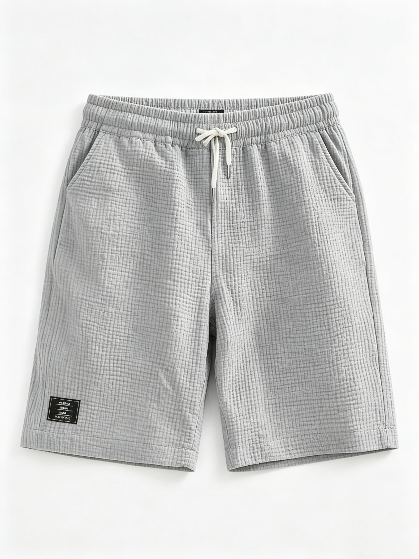 Men's Linen Crinkle Textured Logo Shorts