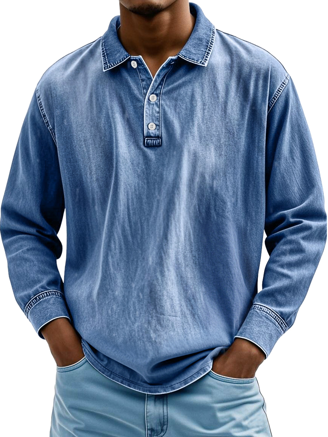Men's Retro Lapel Button-down Casual Comfortable Long-sleeved Polo Shirt
