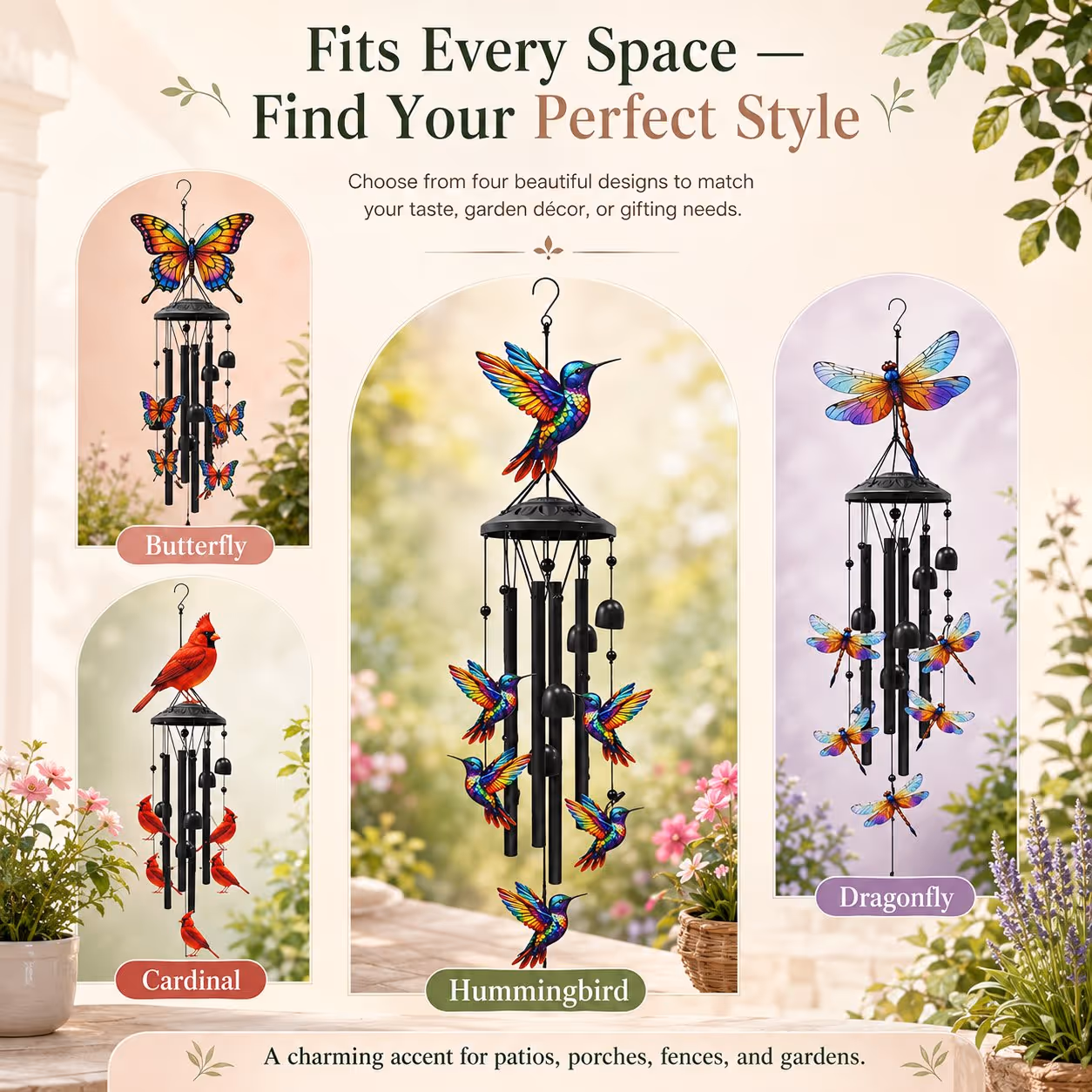 🌿 Vintage-style colorful hummingbird wind chime 🔔