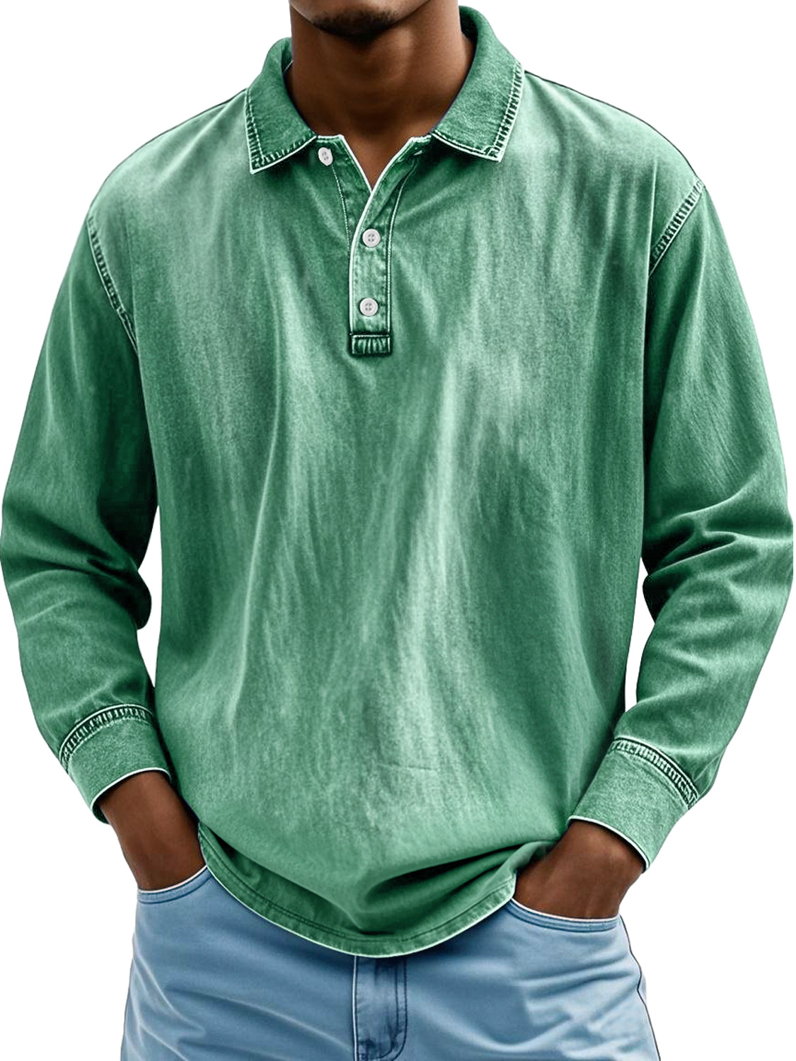 Men's Retro Lapel Button-down Casual Comfortable Long-sleeved Polo Shirt