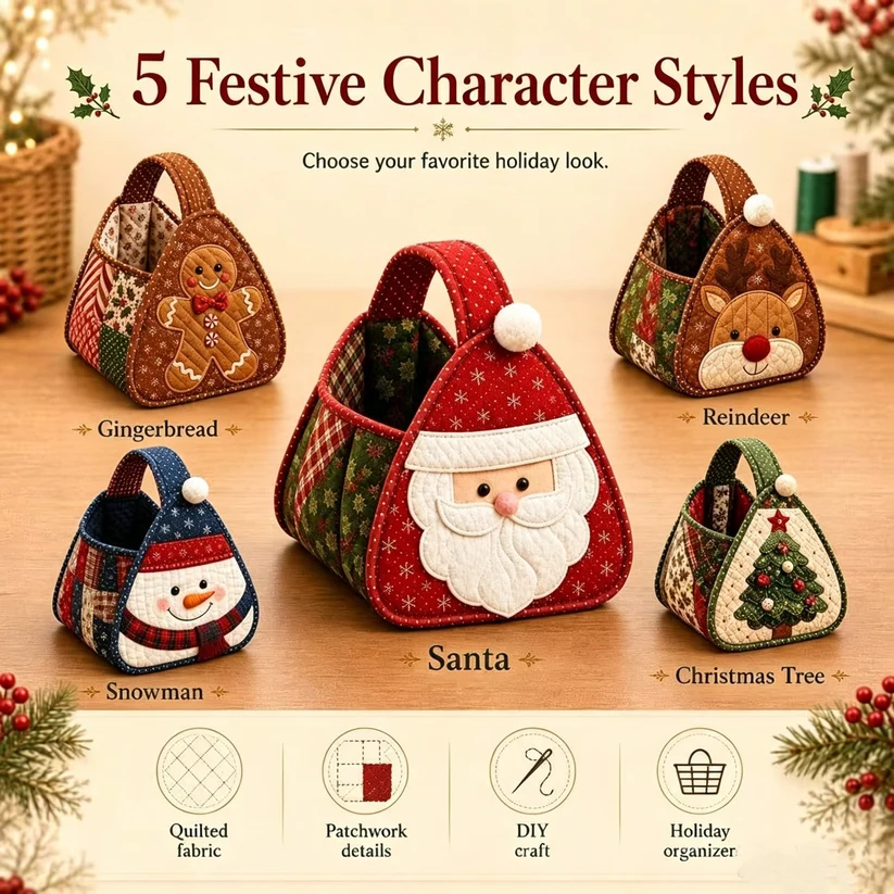 🎄Christmas Quilted Carry Basket Sewing Kit🎁