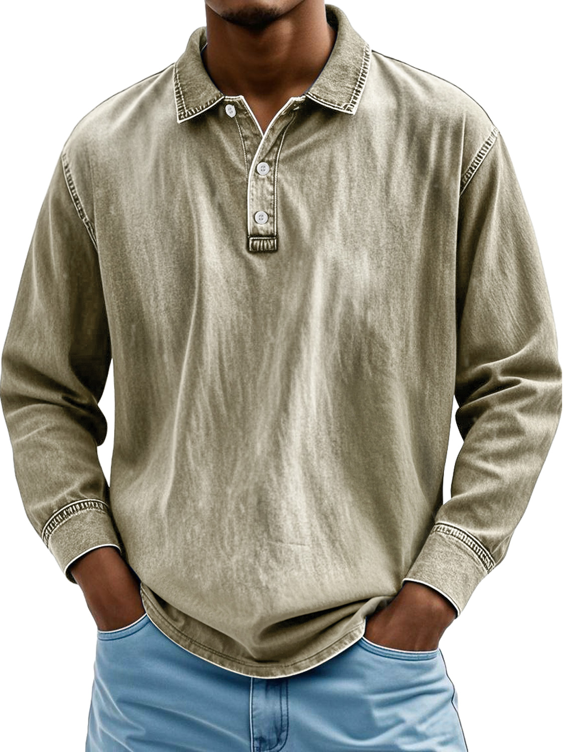 Men's Retro Lapel Button-down Casual Comfortable Long-sleeved Polo Shirt
