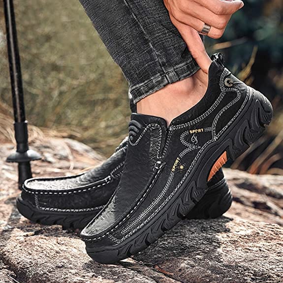 Mens Waterproof Non Slip Casual Genuine Leather Loafers