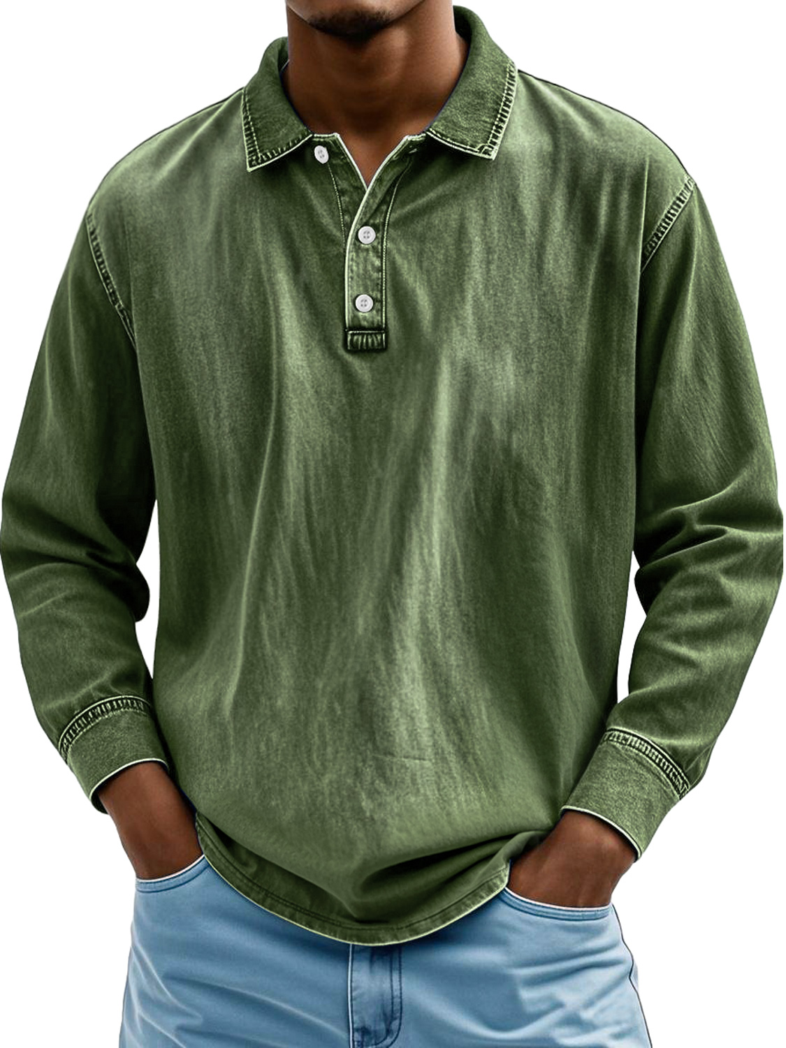 Men's Retro Lapel Button-down Casual Comfortable Long-sleeved Polo Shirt
