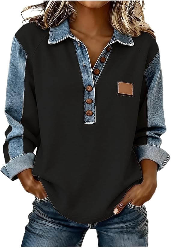 Women's Long-Sleeve Denim Shirt - Soft, Comfortable, Stylish, Versatile, and Wrinkle-Resistant