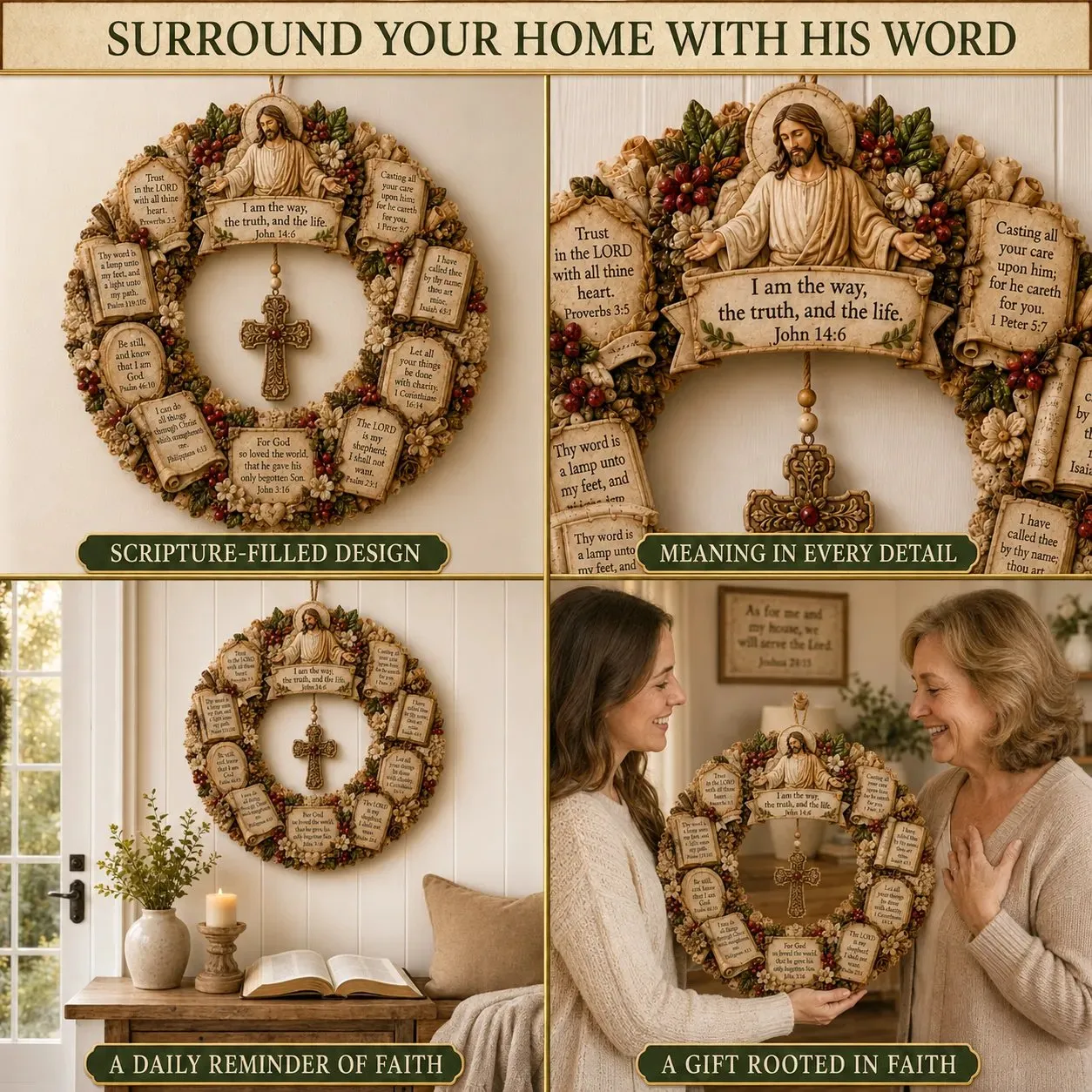 Christian Scripture Wreath Collection – Wood Faith-Inspired Décor