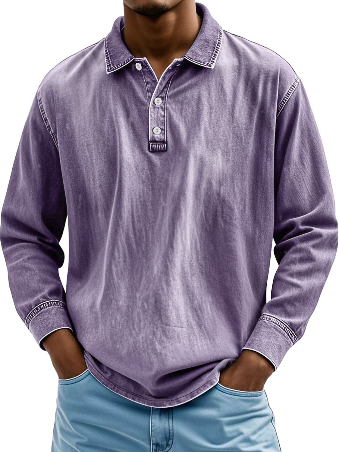 Men's Retro Lapel Button-down Casual Comfortable Long-sleeved Polo Shirt
