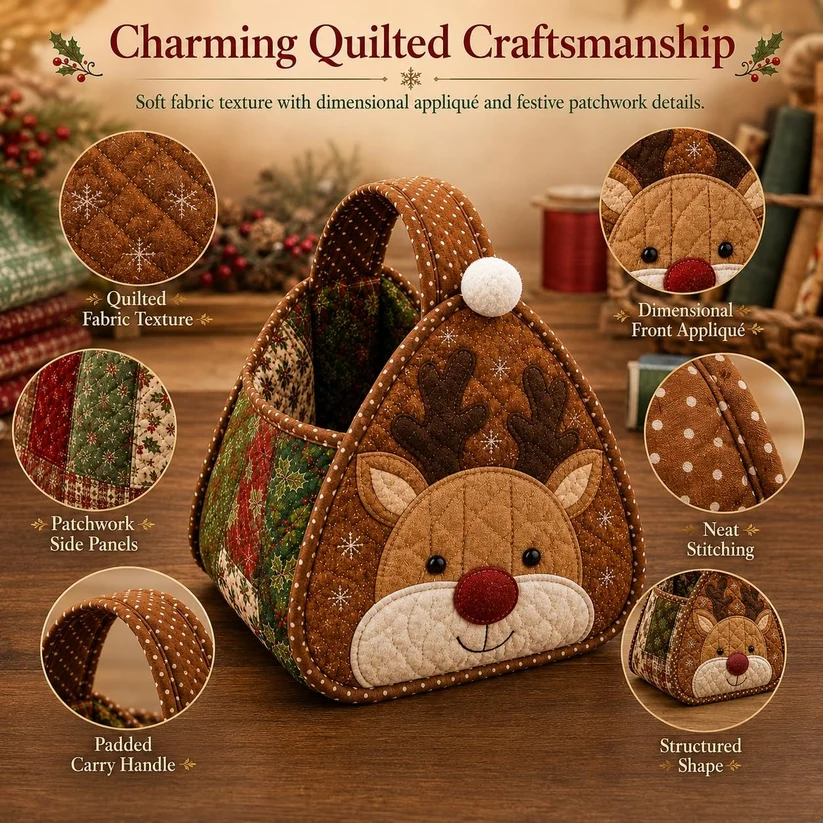 🎄Christmas Quilted Carry Basket Sewing Kit🎁