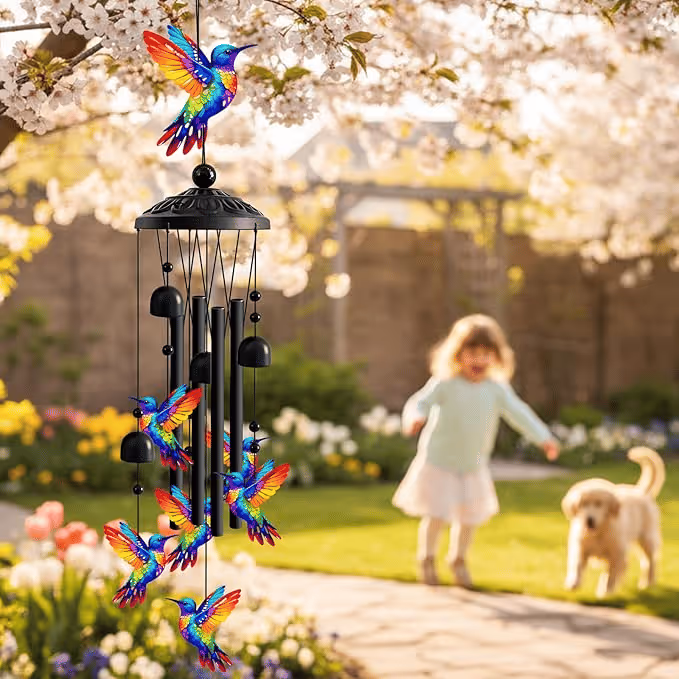 🌿 Vintage-style colorful hummingbird wind chime 🔔