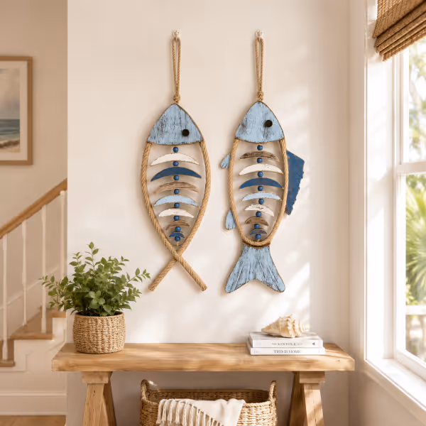 🎉🎉🐟✨ Lighted Coastal Rope Fish Wall Hanging