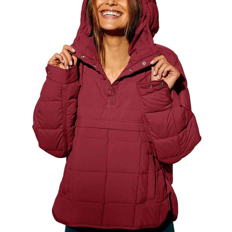 🔥Women's Oversized Hooded Puffer Jacket Quilted Lightweight Winter Warm Pullover Padded Hoodies Coat
