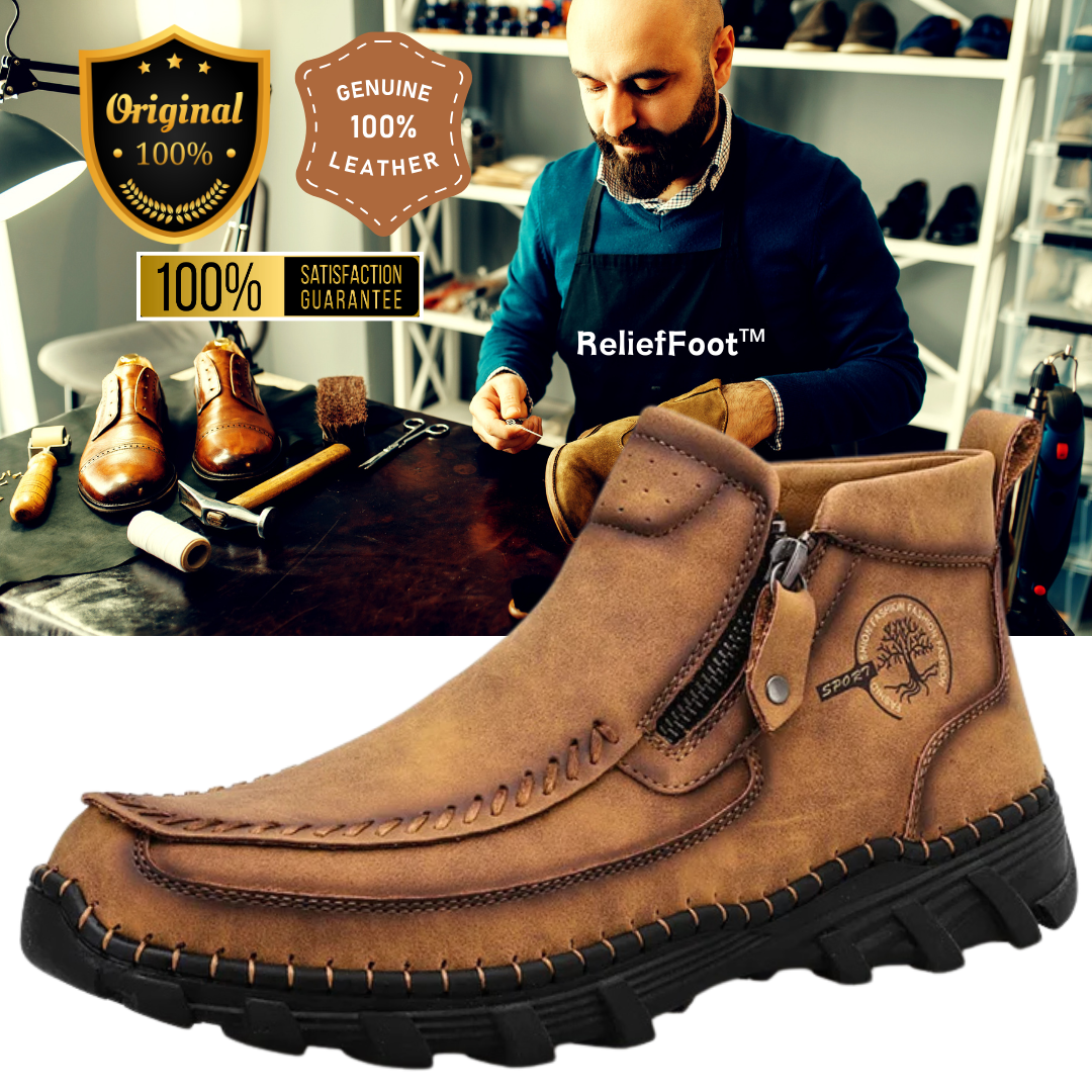 KeepssakeTM Men's Vintage Casual Soft And Breathable Side Zipper Cowhide Leather Boots